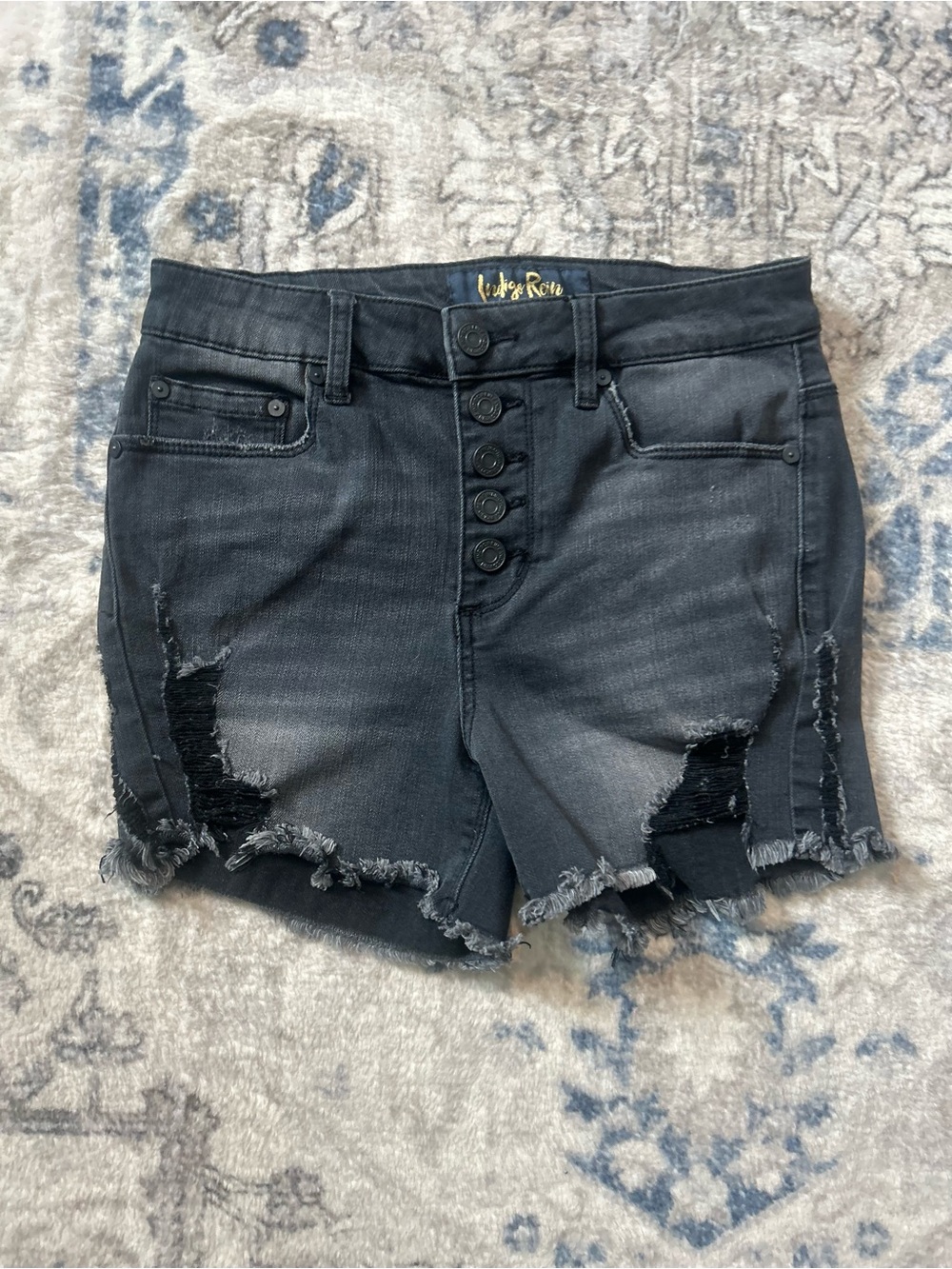 Indigo Rein Black Distressed Denim Shorts